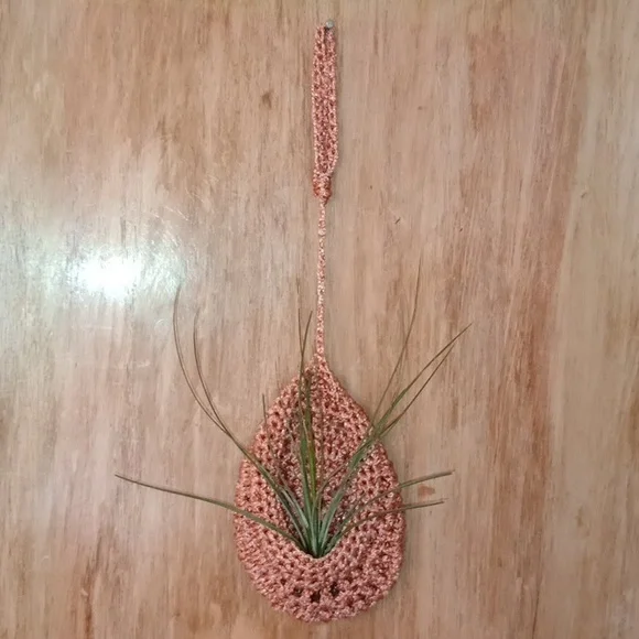 Air Plant Hanger Basket, Orange, Crocheted, Boho Style, Pre-owned - Picture 4 of 7